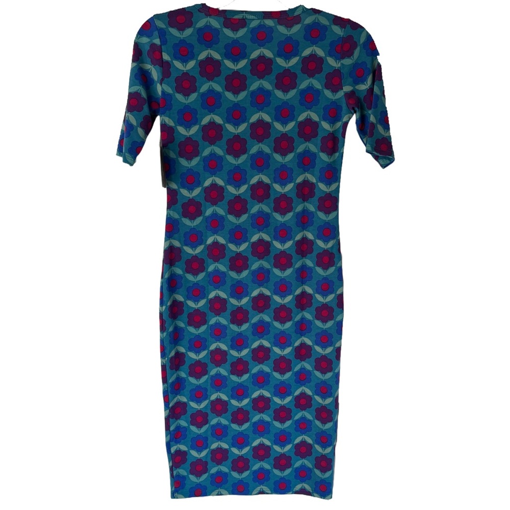 LuLaRoe Julia Blue and Pink Flowered Dress with Mid Length Sleeves - Picture 2 of 9